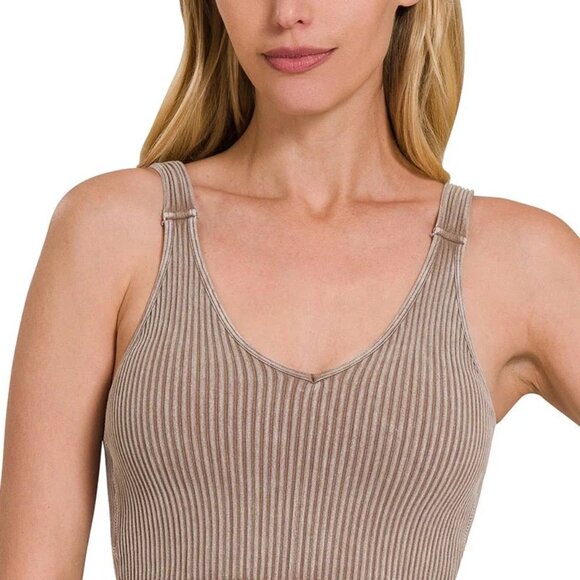 ZENANA Women's L/XL Washed Ribbed Racerback Crop Tank Top Brami Bralette - Picture 4 of 8